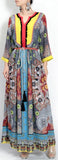 Color-Contrast Tassel-Belted Maxi Dress