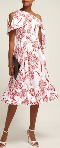 Stencil Floral-Print Midi Dress