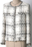 Braided-Trim Fringed Tweed Jacket