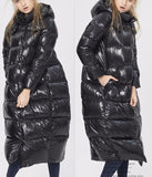 Black Glossy Paneled Puffer Down Coat - DESIGNER INSPIRED FASHIONS