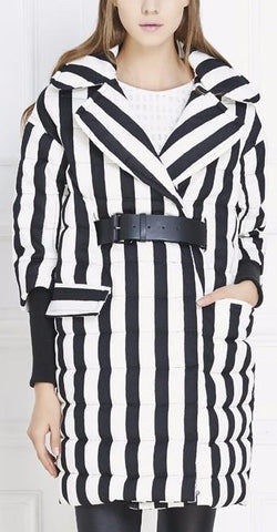 Striped Puffer Down Coat - DESIGNER INSPIRED FASHIONS
