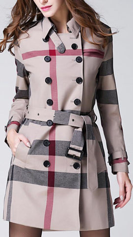 Check Print Short Trench Coat - DESIGNER INSPIRED FASHIONS