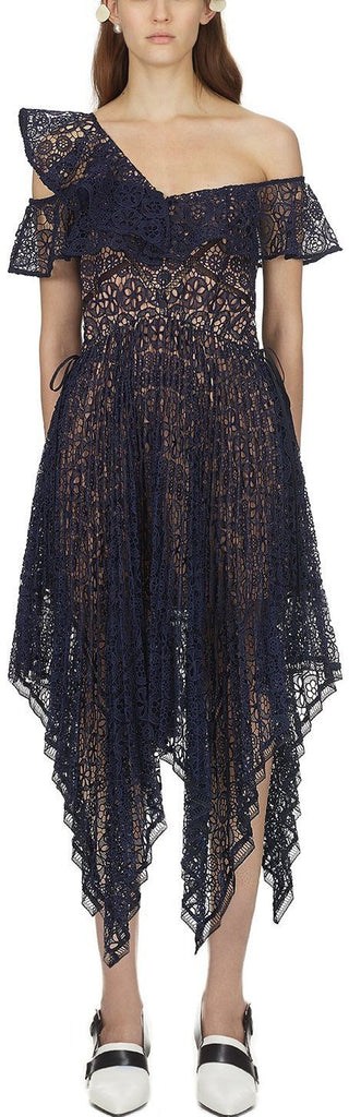 Navy Circle Floral Lace Midi Dress