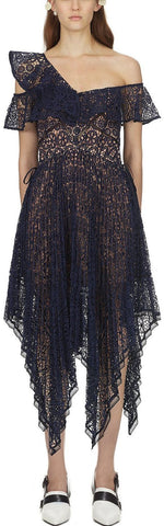 Navy Circle Floral Lace Midi Dress