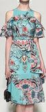 Cold-Shoulder Print Ruffle Dress