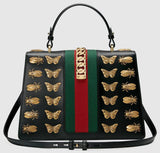 'Sylvie' Animal Studs Leather Top Handle Bag, Black