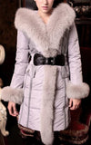 Fox-Fur Hooded Puffer Down Coat in Grey - DESIGNER INSPIRED FASHIONS