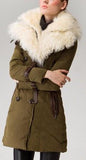 Buckled Sheep-Fur-Collar Double Breasted Down Coat in Green - DESIGNER INSPIRED FASHIONS
