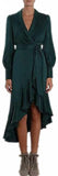 Ruffled Wrap Dress - Green, Pink, Red or Black