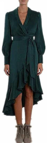 Ruffled Wrap Dress - Green, Pink, Red or Black