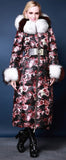 Genuine Fox Fur Floral Print Satin White Goose Down Coat - DESIGNER INSPIRED FASHIONS