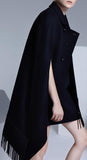 Black Fringed Double-Breasted Cape - DESIGNER INSPIRED FASHIONS