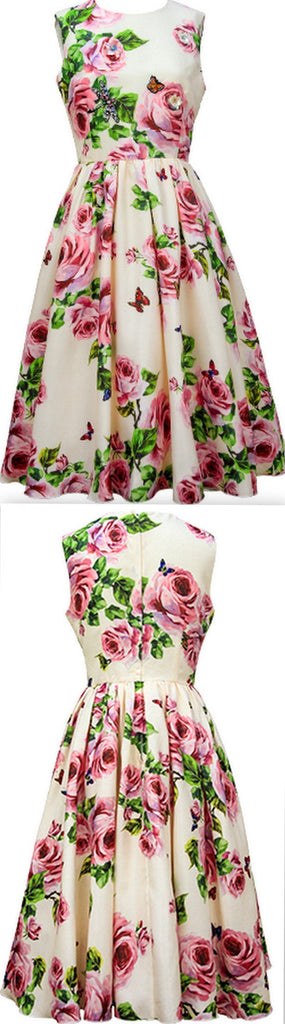 Rose Print Midi Dress