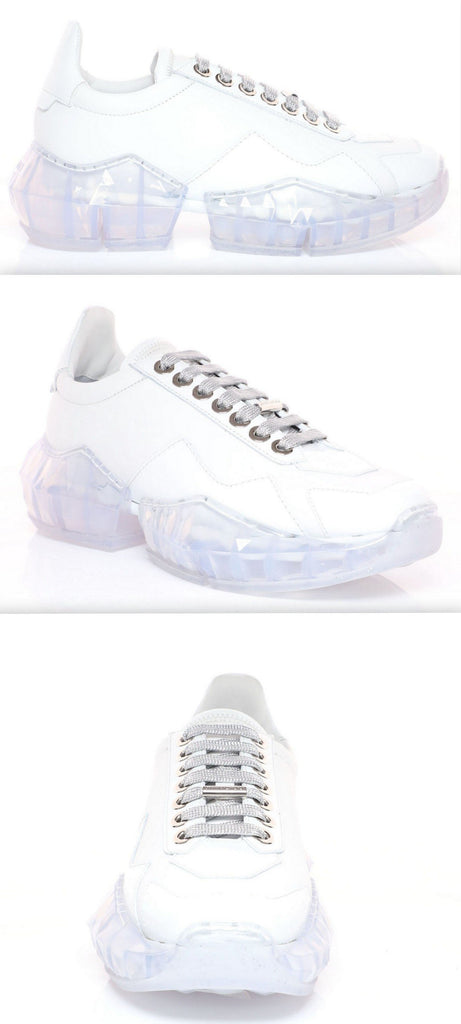 White Calf Leather with Patent Low Top Trainers