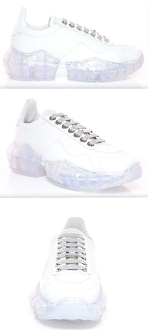White Calf Leather with Patent Low Top Trainers