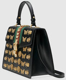 'Sylvie' Animal Studs Leather Top Handle Bag, Black