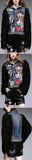 Appliques Embellished Denim Wool-Sleeved Fringe Jacket - DESIGNER INSPIRED FASHIONS