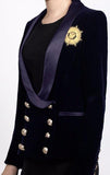 Double-Breasted Velour Badge Embroidered Blazer - DESIGNER INSPIRED FASHIONS