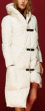 Asymmetric Buckled Hooded Puffer Down Coat in White - DESIGNER INSPIRED FASHIONS