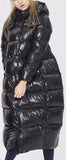 Black Glossy Paneled Puffer Down Coat - DESIGNER INSPIRED FASHIONS