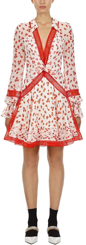 Cream Twist Front Ditsy Mini Dress