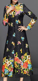 Full-Length Floral Print Jacquard Coat in Black - DESIGNER INSPIRED FASHIONS
