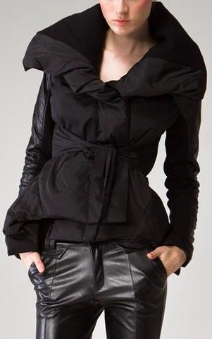 Large Collar Puffer Down Jacket in Black - DESIGNER INSPIRED FASHIONS