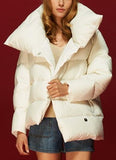 Large Collar Paneled Puffer Down Jacket in White - DESIGNER INSPIRED FASHIONS
