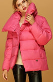Large Collar Paneled Puffer Down Jacket in Pink - DESIGNER INSPIRED FASHIONS