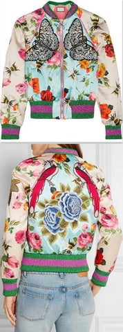 'Butterfly Applique' Printed Bomber Jacket - DESIGNER INSPIRED FASHIONS