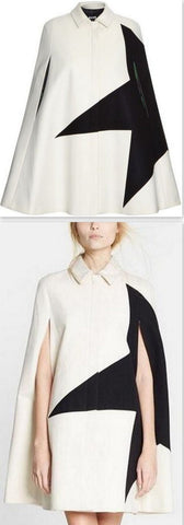 Contrast-Star Wool Blend Cape - DESIGNER INSPIRED FASHIONS