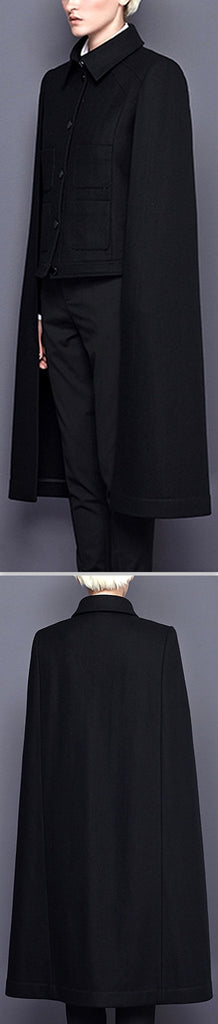 Black Wool Cape Jacket - DESIGNER INSPIRED FASHIONS