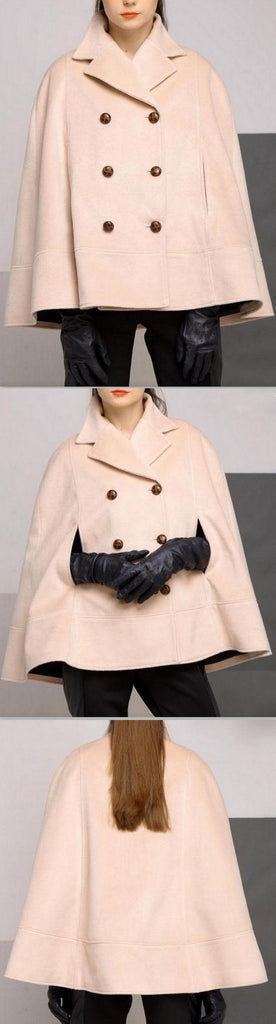 Double-Breasted Short Wool Cape - DESIGNER INSPIRED FASHIONS