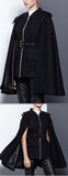 Black Wool Cape Zipped Jacket - DESIGNER INSPIRED FASHIONS