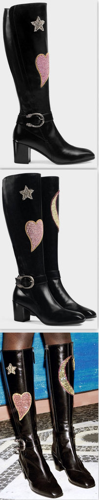 Embroidered Leather Boots in Black - DESIGNER INSPIRED FASHIONS