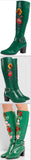 Embroidered Leather Boots in Green - DESIGNER INSPIRED FASHIONS