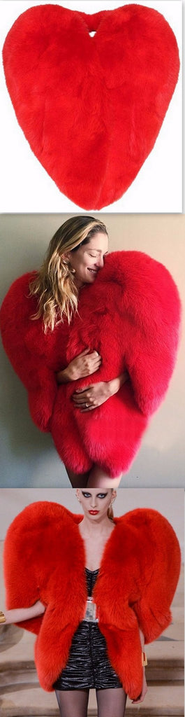 Faux-Fur Heart Cape Coat in Red - DESIGNER INSPIRED FASHIONS