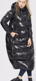 Black Glossy Paneled Puffer Down Coat - DESIGNER INSPIRED FASHIONS