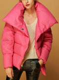 Large Collar Paneled Puffer Down Jacket in Pink - DESIGNER INSPIRED FASHIONS