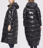 Black Glossy Paneled Puffer Down Coat - DESIGNER INSPIRED FASHIONS