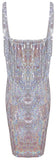 Embellished Fringed Metallic Stretch Mini Cocktail Dress