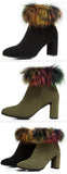 Fur-Trimmed Suede Booties - Black or Green