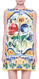 'Majolica' Sleeveless Floral Print Shift Dress - DESIGNER INSPIRED FASHIONS