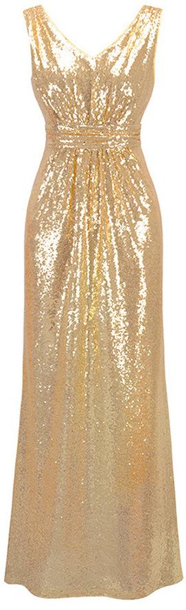 Gold Sequin V-Neck Gown