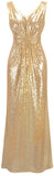 Gold Sequin V-Neck Gown