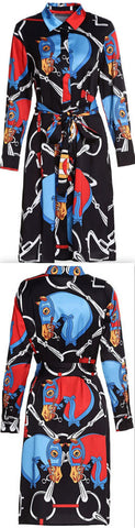 Horse and Horsebit Print Shirt-Dress