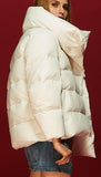 Large Collar Paneled Puffer Down Jacket in White - DESIGNER INSPIRED FASHIONS