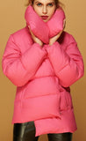 Large Collar Paneled Puffer Down Jacket in Pink - DESIGNER INSPIRED FASHIONS