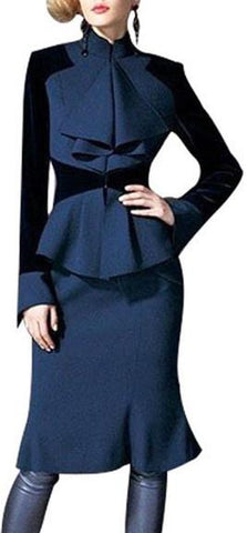 Color-Block Flared Peplum Jacket & Skirt Set - DESIGNER INSPIRED FASHIONS