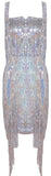 Embellished Fringed Metallic Stretch Mini Cocktail Dress